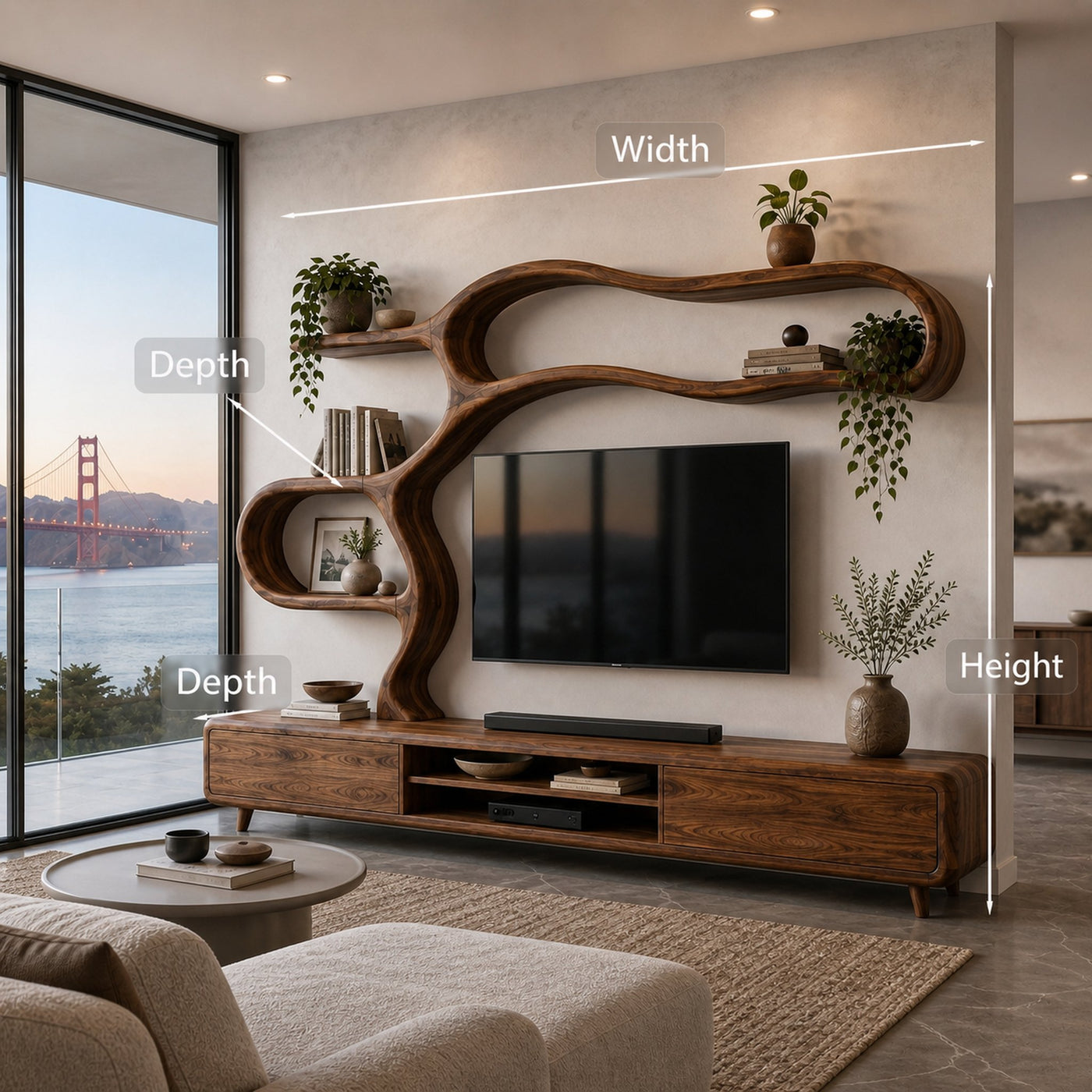 Contemporary Wooden TV Cabinet With Sculptural Frame For Living Room - product view 8