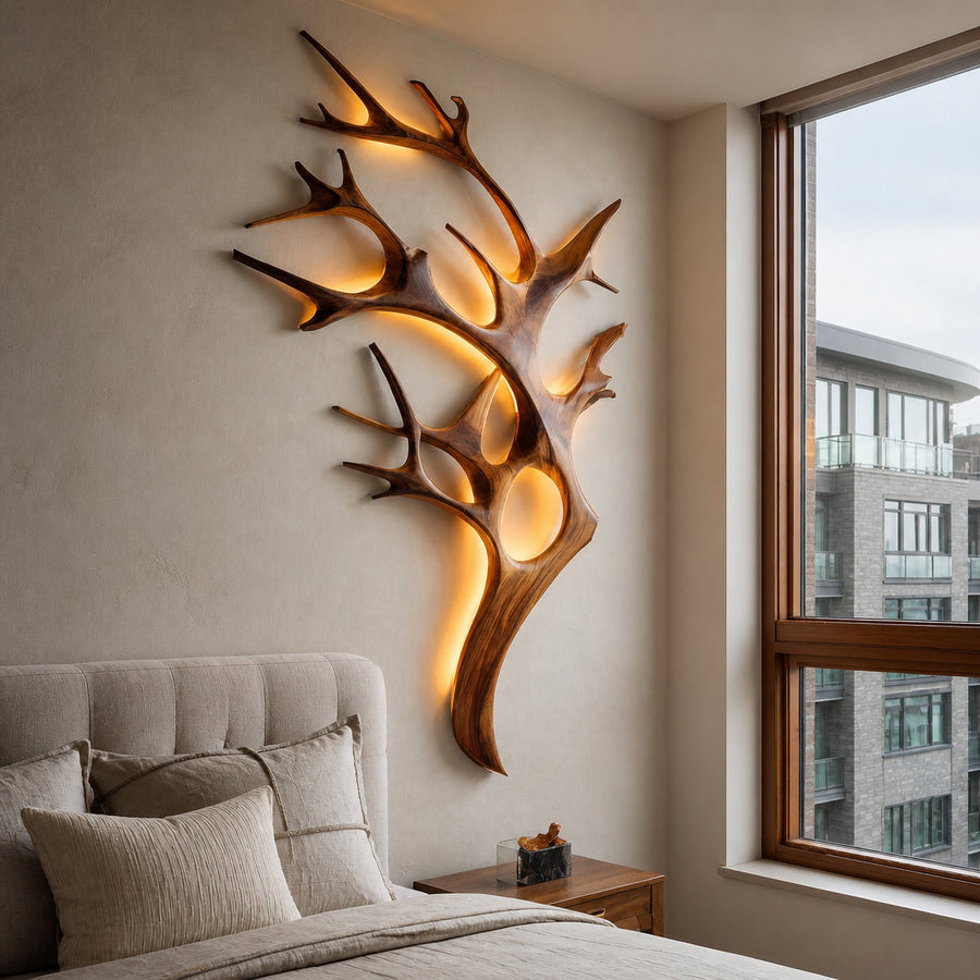 Contemporary Wooden Tree Wall Light For Bedroom