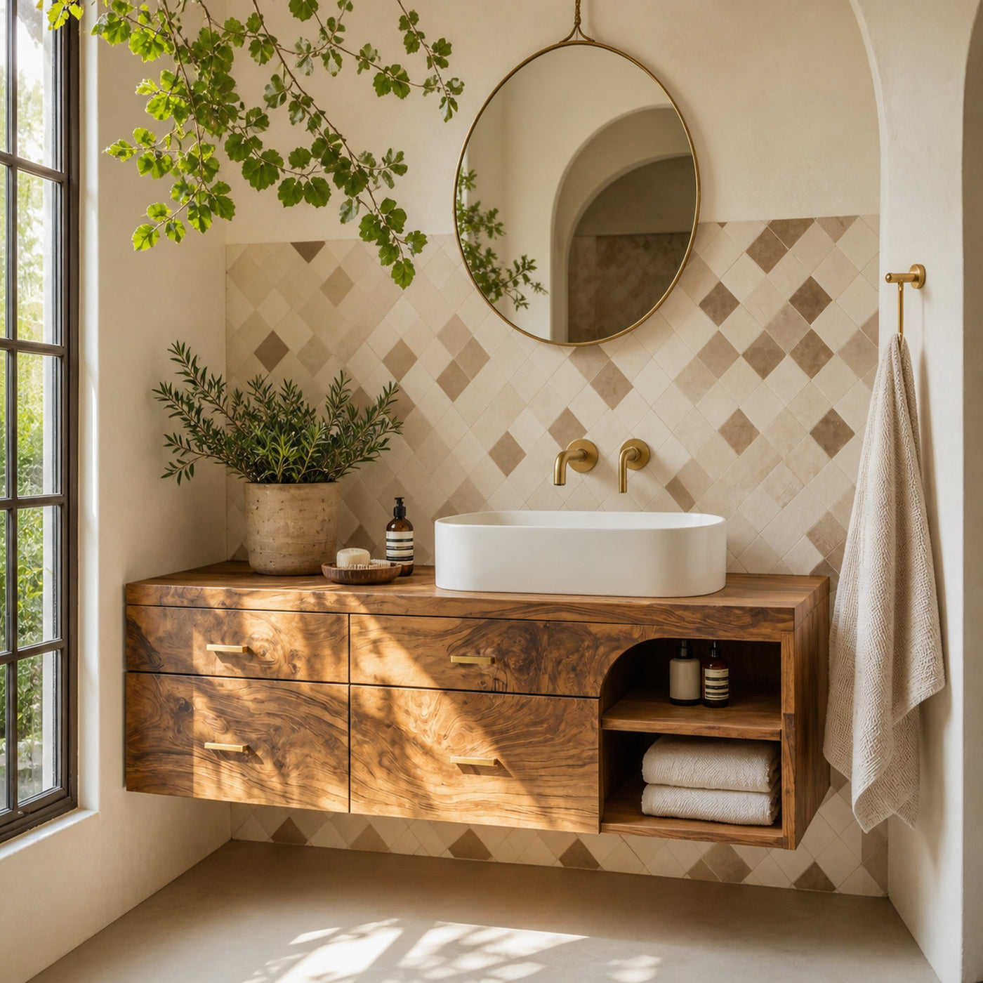 Farmhouse Bathroom Furniture With Floating Vanity
