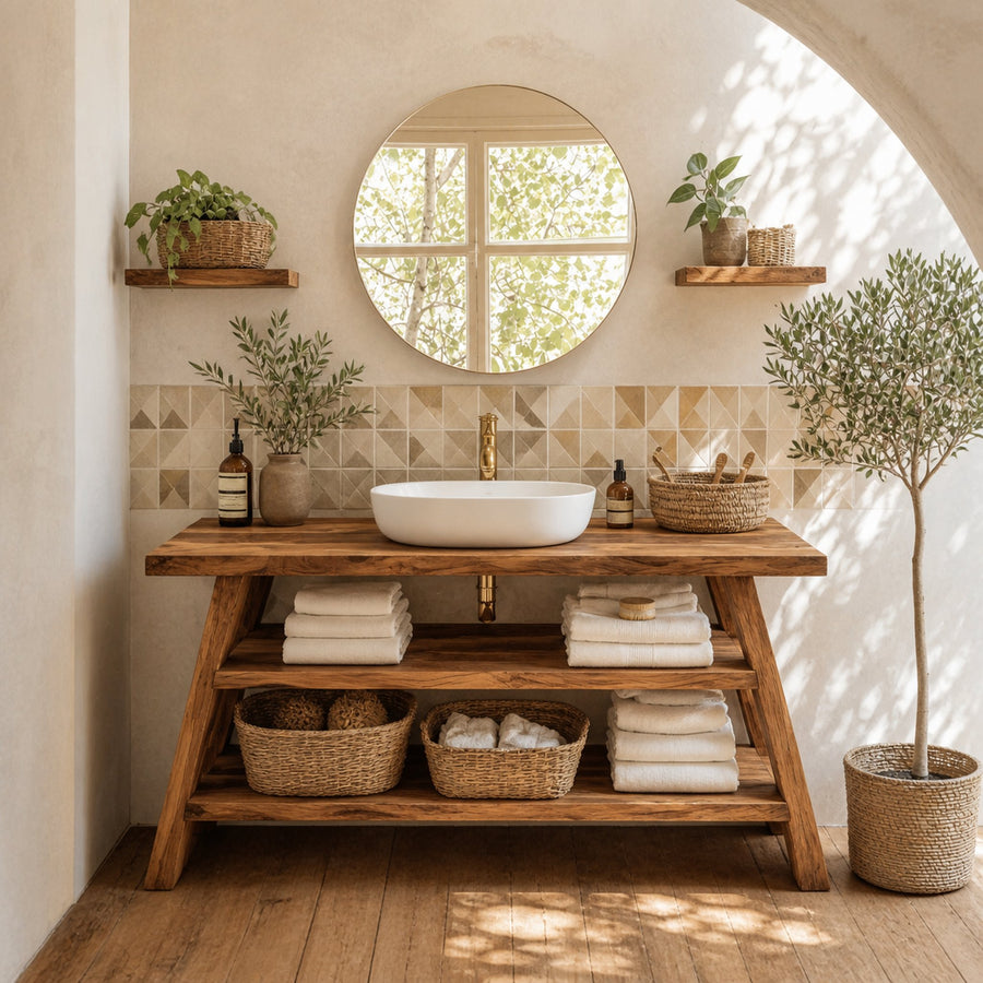 Farmhouse Bathroom Furniture With Wooden Vanity Design
