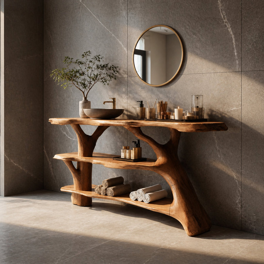 Farmhouse Live Edge Tree Trunk Vanity For Cozy Bathroom Furniture Decor