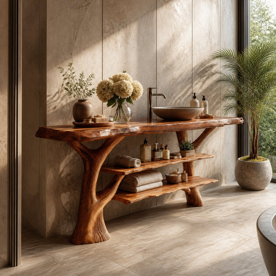 Farmhouse Live Edge Tree Trunk Vanity For Vintage Bathroom Home Decor
