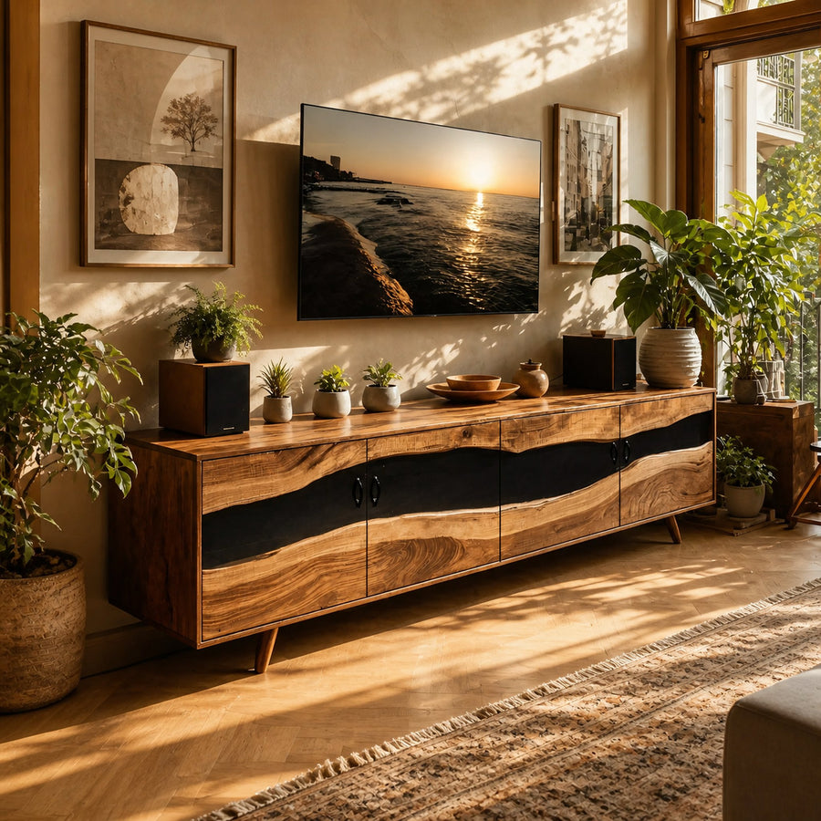 Farmhouse Live Edge Wood TV Cabinet For Interior