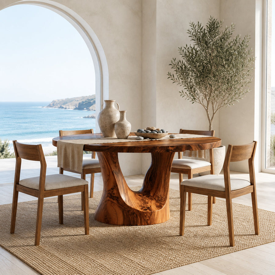 Farmhouse Round Wooden Dining Table For Dining Room