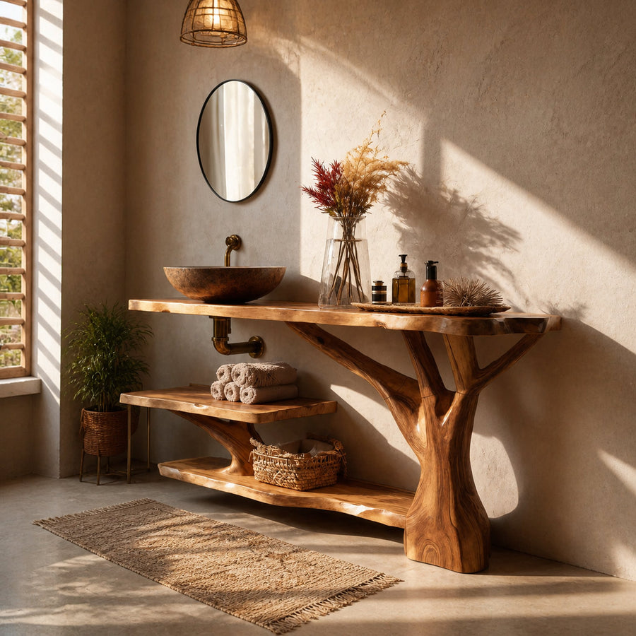 Farmhouse Solid Wood Bathroom Vanity For Rustic Furniture Decoration