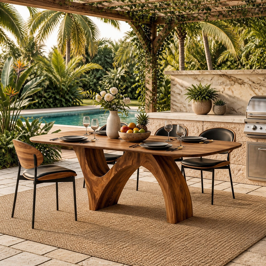Farmhouse Wooden Dining Table With Organic Shape For Kitchen
