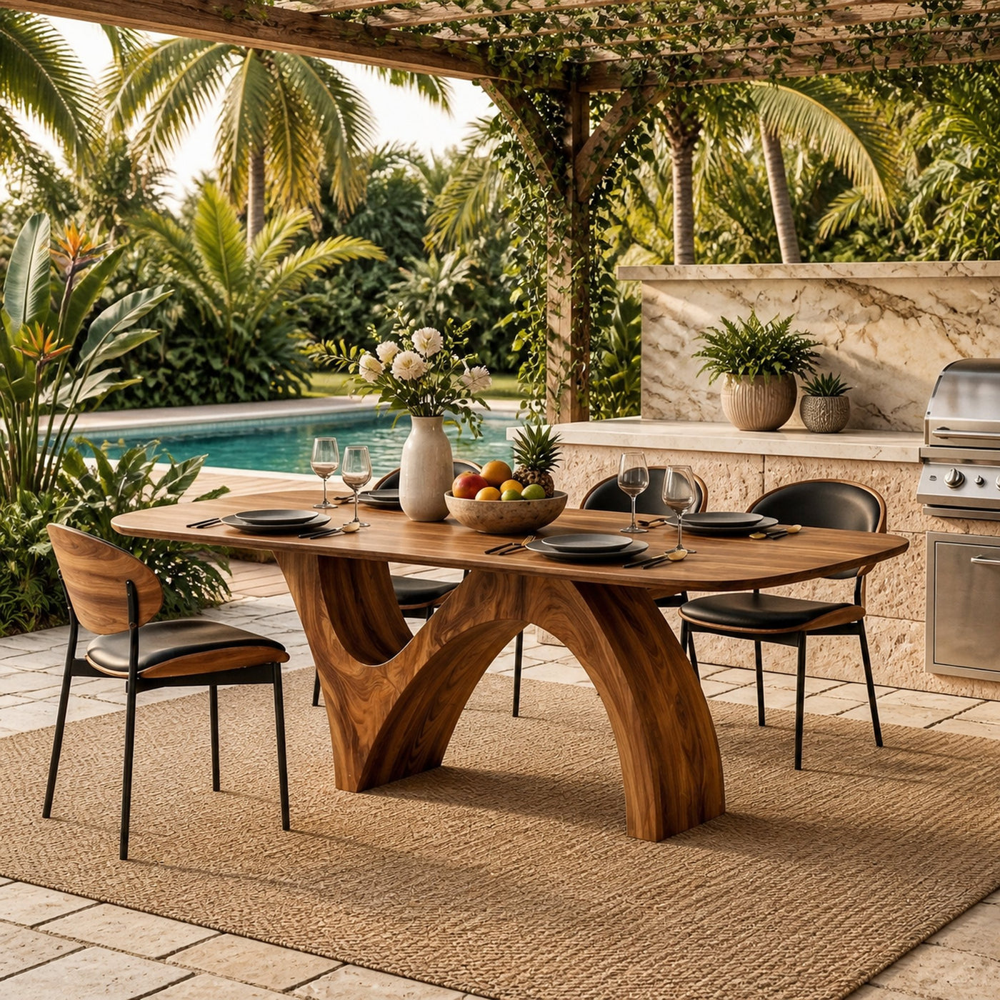 Farmhouse Wooden Dining Table With Organic Shape For Kitchen