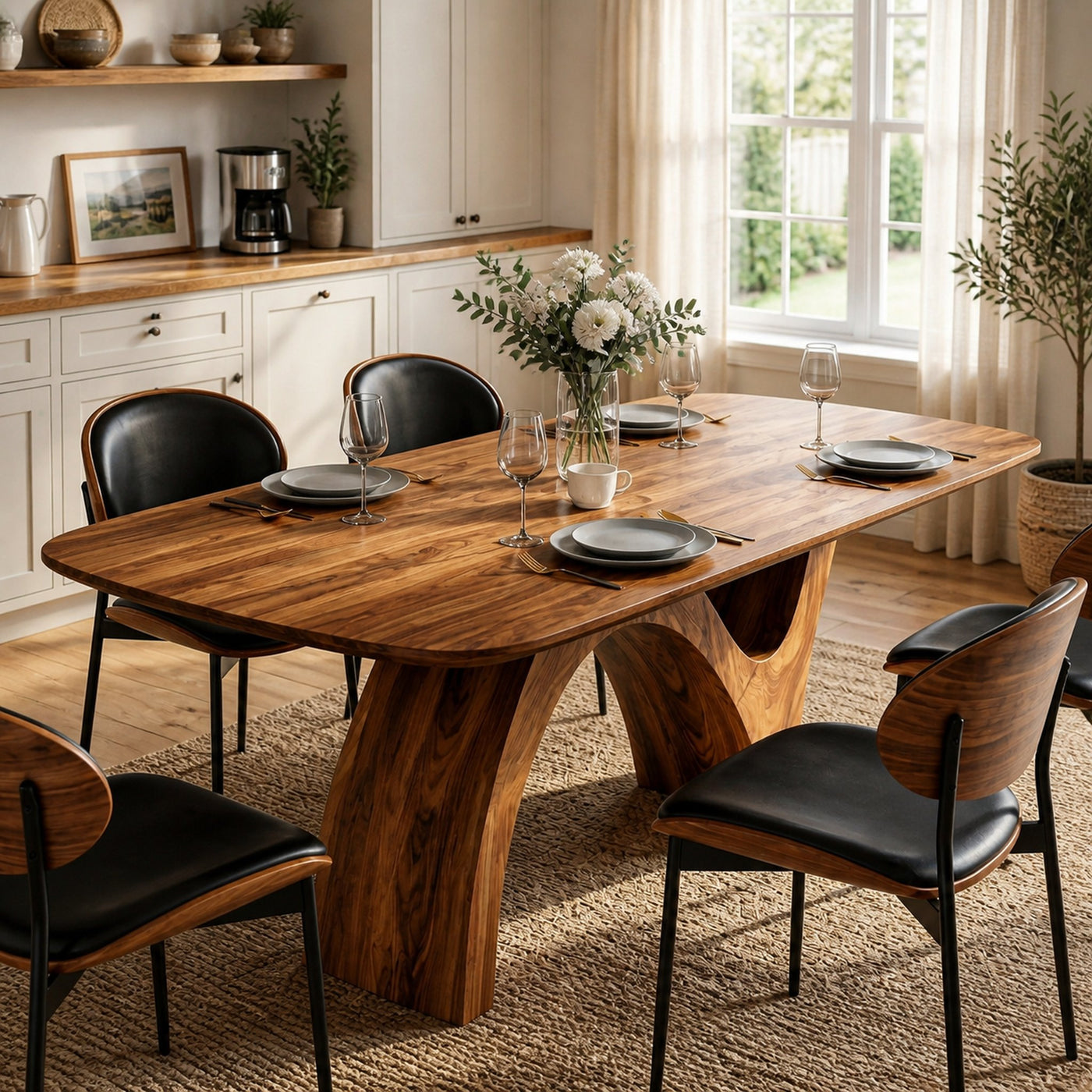 Farmhouse Wooden Dining Table With Organic Shape For Kitchen - product view 3