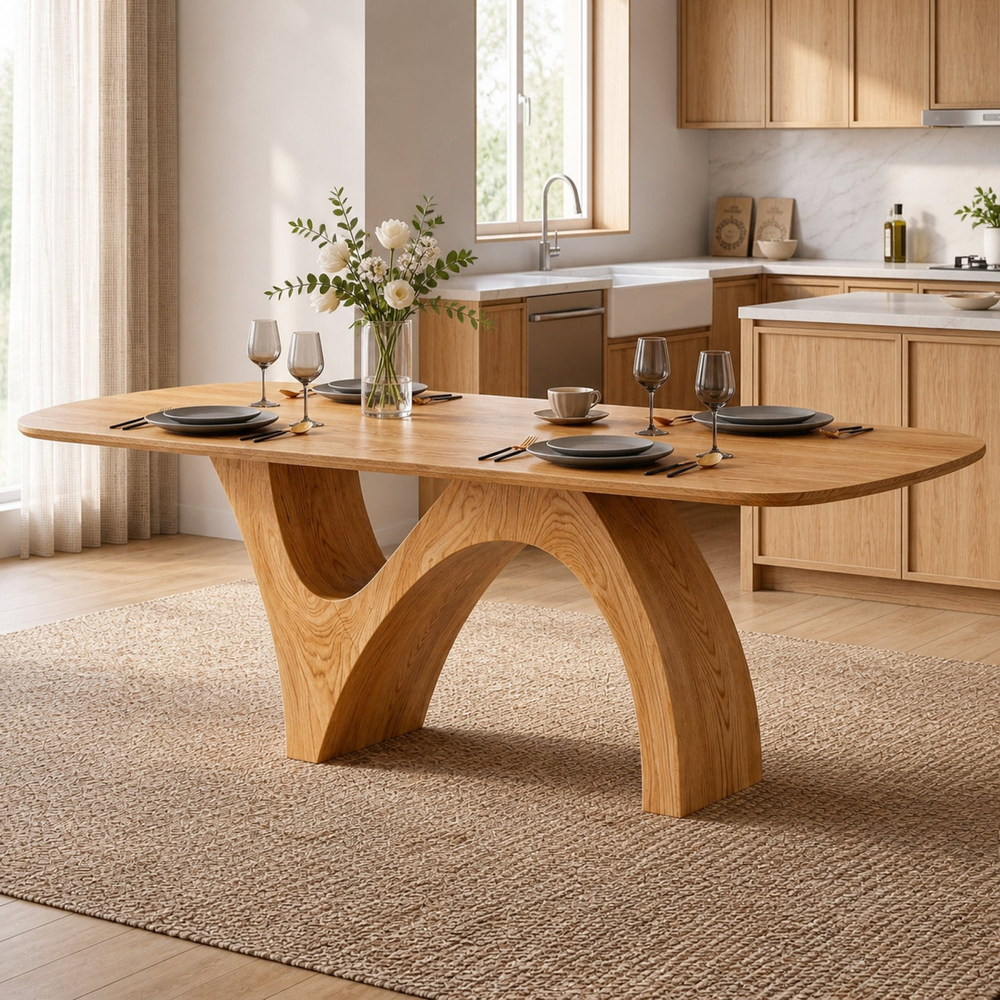 Farmhouse Wooden Dining Table With Organic Shape For Kitchen - product view 5