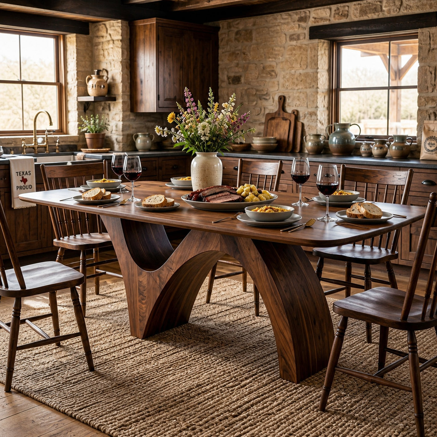 Farmhouse Wooden Dining Table With Organic Shape For Kitchen - product view 7