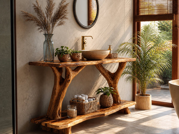 Farmhouse Wooden Live Edge Bathroom Vanity For Country Bathroom Interior