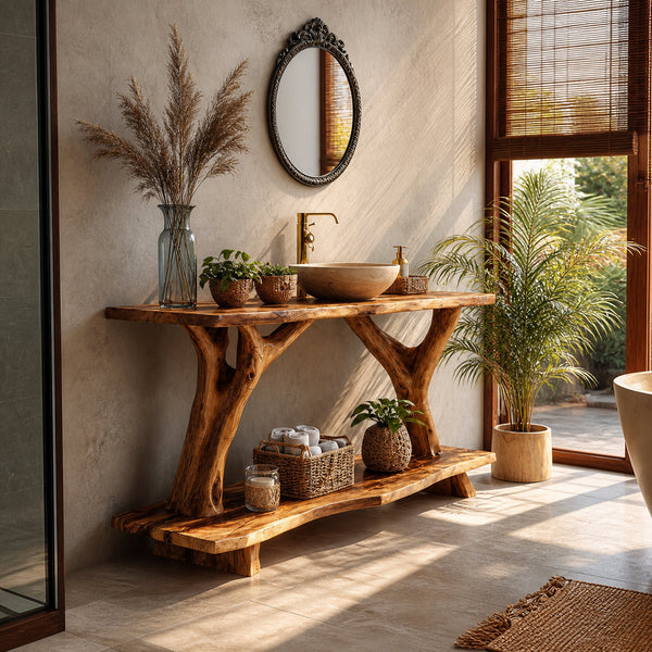 Farmhouse Wooden Live Edge Bathroom Vanity For Country Bathroom Interior