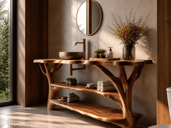 Farmhouse Wooden Live Edge Bathroom Vanity For Farmhouse Home Bathroom