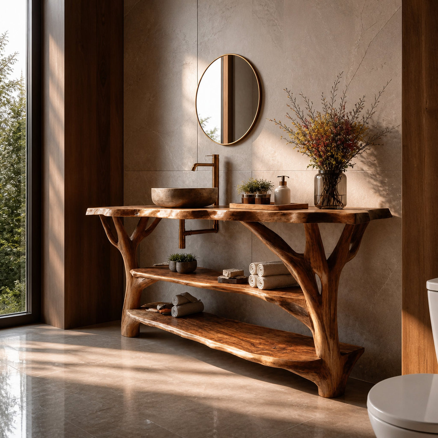 Farmhouse Wooden Live Edge Bathroom Vanity For Farmhouse Home Bathroom