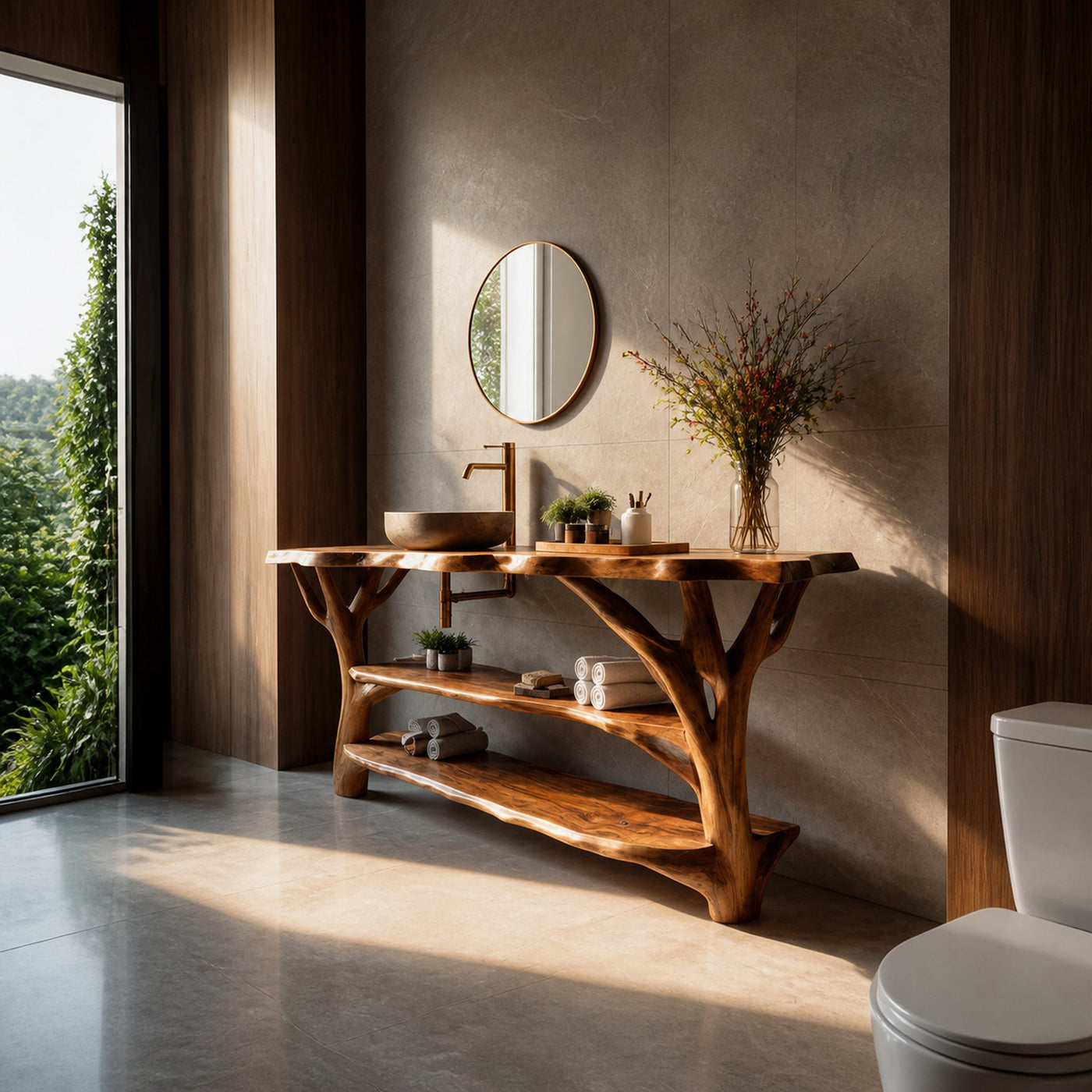 Farmhouse Wooden Live Edge Bathroom Vanity For Farmhouse Home Bathroom - product view 2
