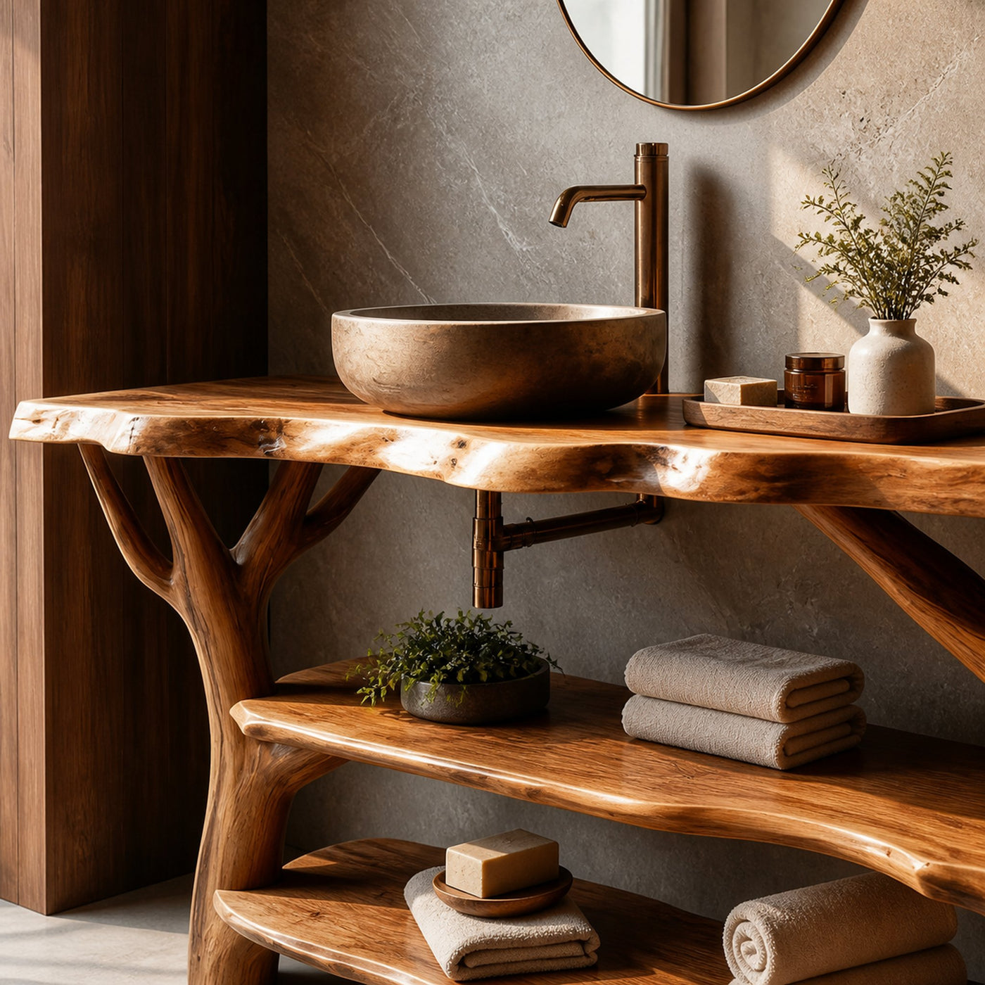 Farmhouse Wooden Live Edge Bathroom Vanity For Farmhouse Home Bathroom - product view 3