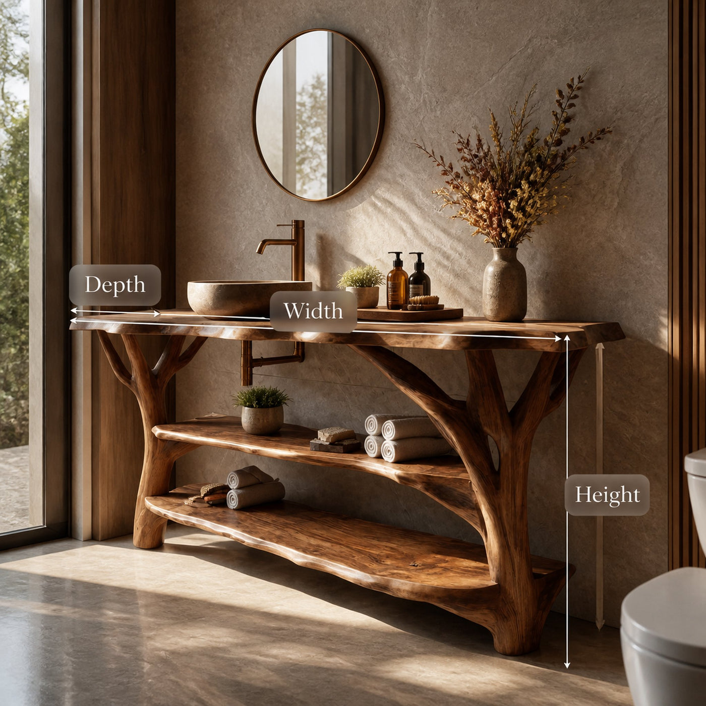Farmhouse Wooden Live Edge Bathroom Vanity For Farmhouse Home Bathroom - product view 6