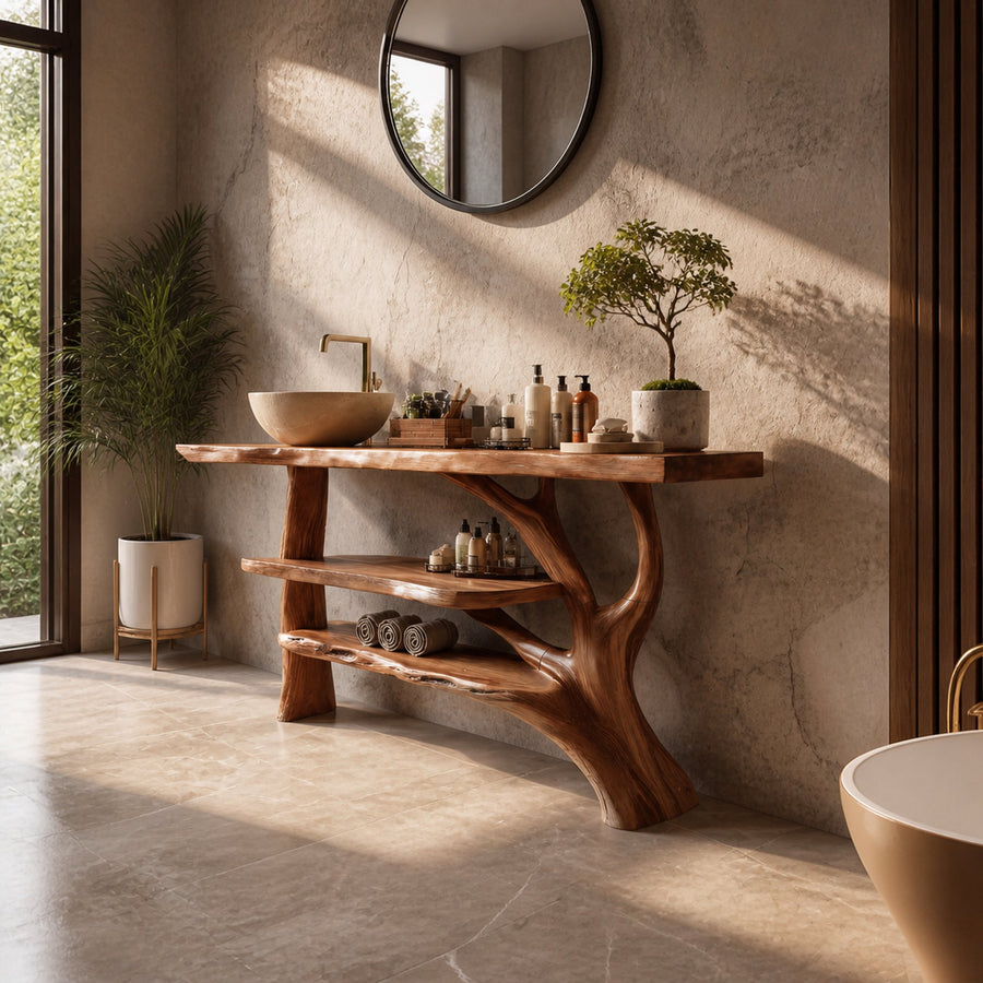 Farmhouse Wooden Live Edge Bathroom Vanity For Rustic Bathroom Decor