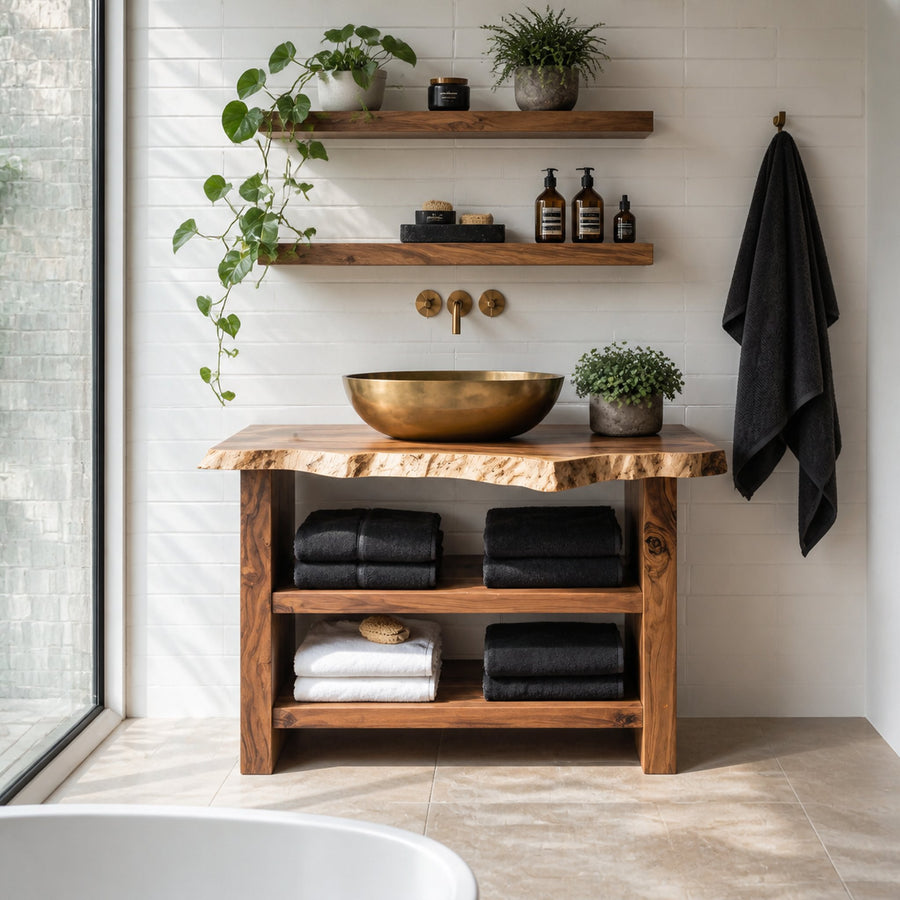 Farmhouse Wooden Vanity For Bathroom Furniture Setup