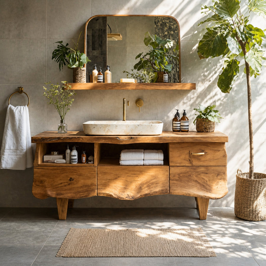 Farmhouse Wooden Vanity For Bathroom Interior Design