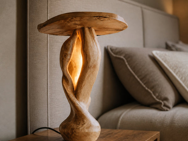 Hand-Carved Organic Table Light For Bedroom Decor