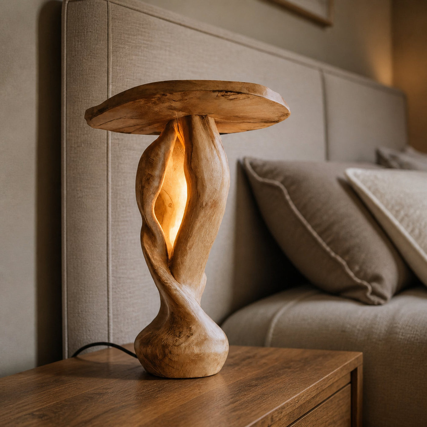 Hand-Carved Organic Table Light For Bedroom Decor