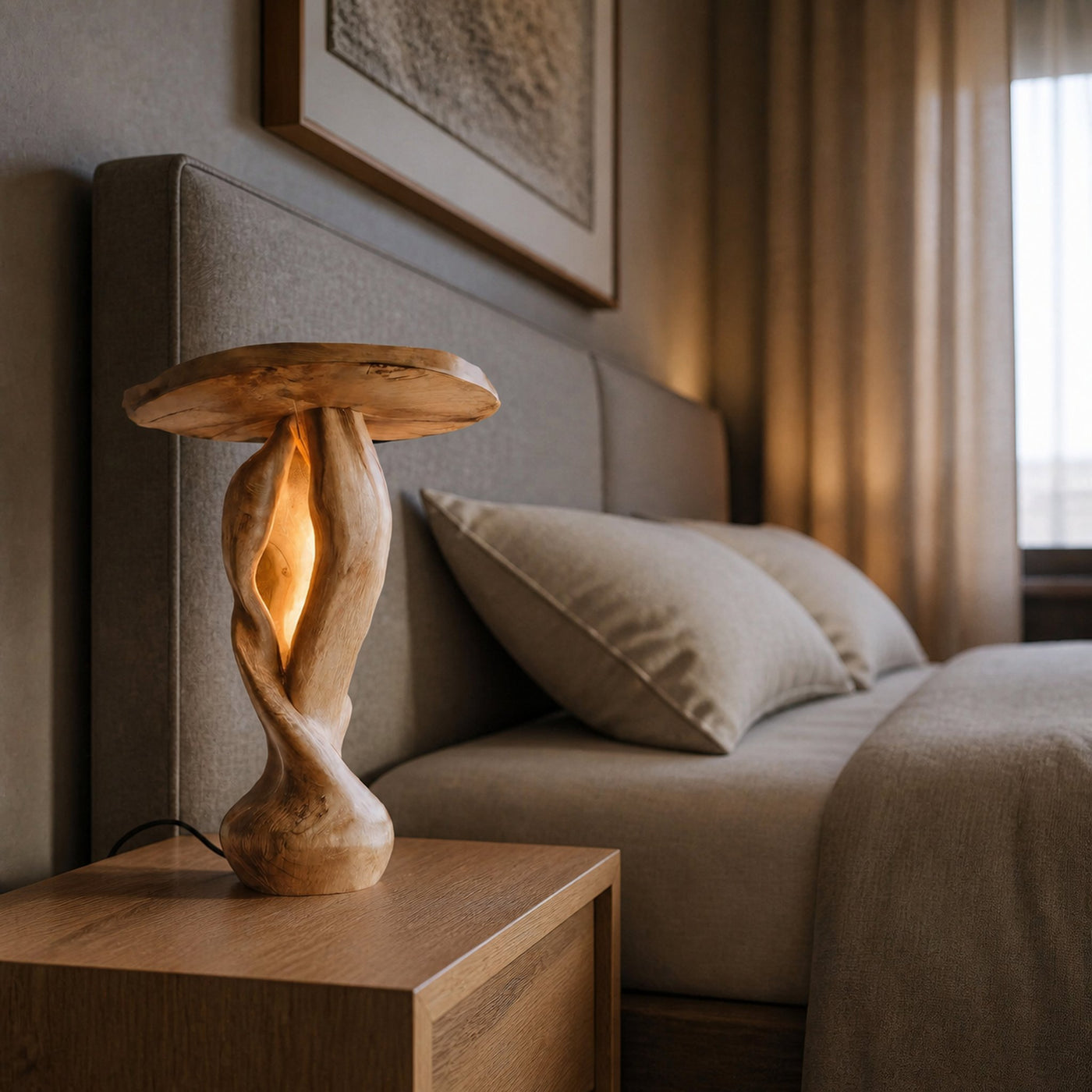 Hand-Carved Organic Table Light For Bedroom Decor - product view 4