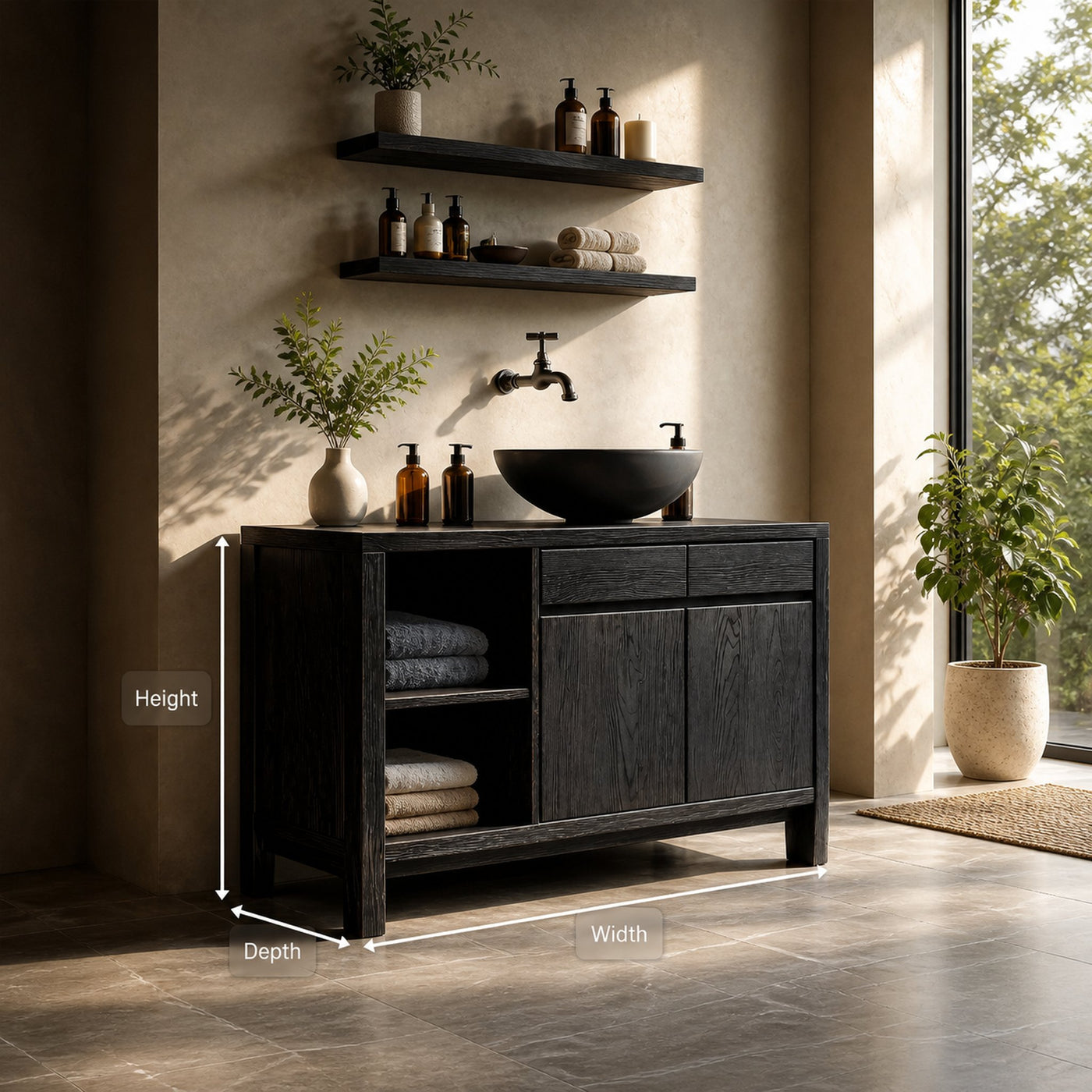 Handcrafted Black Bathroom Vanity With Open Shelves For Bathroom - product view 5