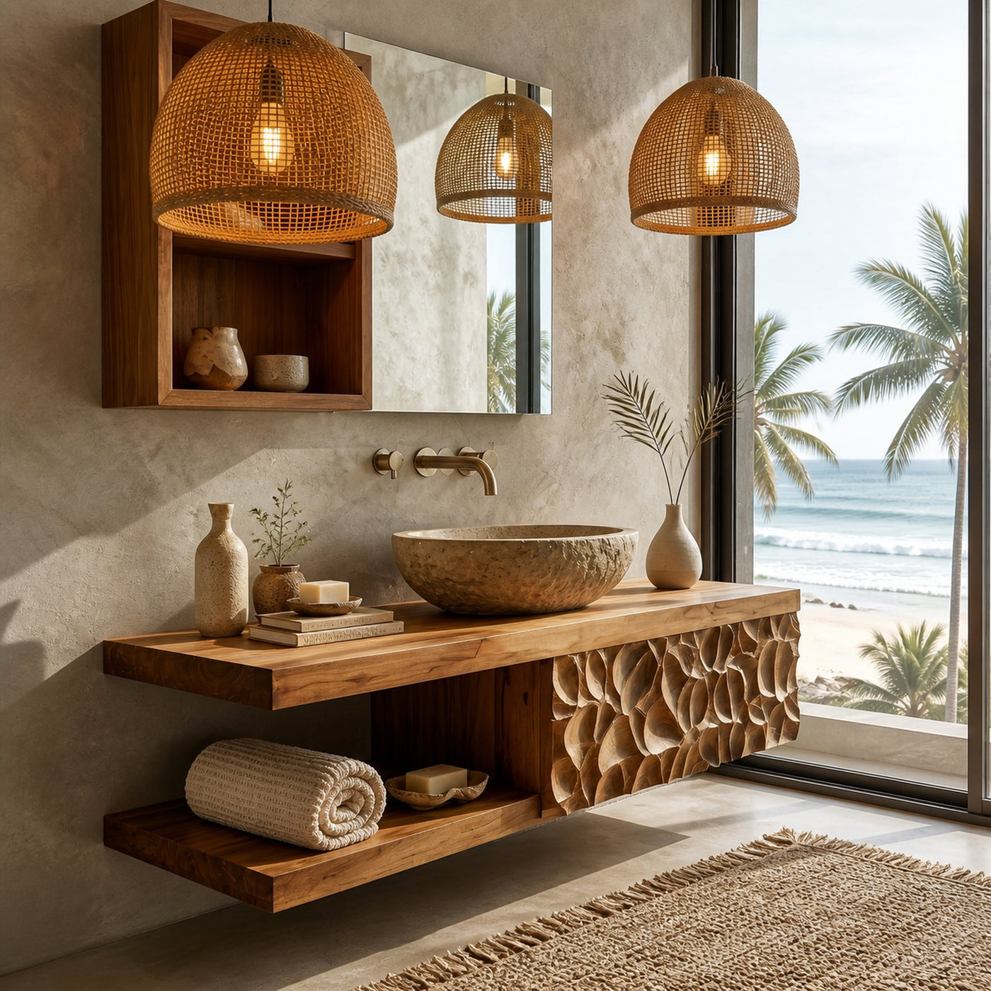 Handcrafted Floating Bathroom Vanity For Bathroom - product view 3