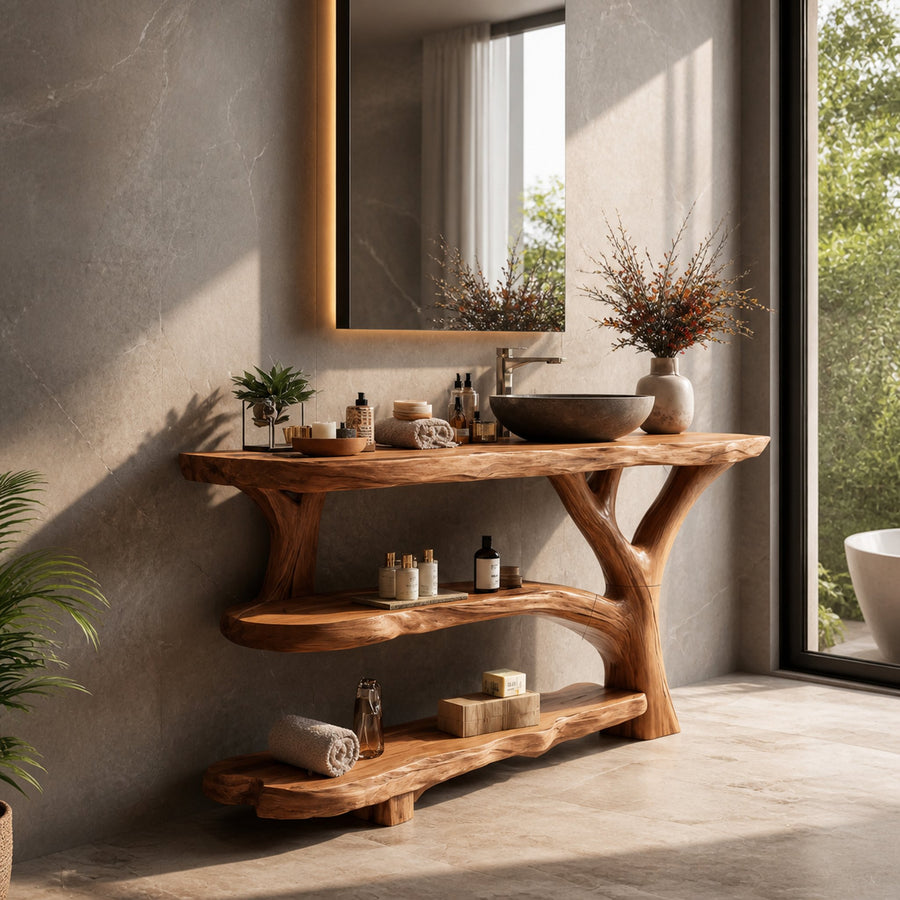 Handcrafted Live Edge Tree Trunk Vanity For Stylish Bathroom Home Furniture