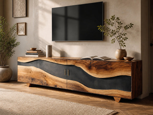 Handcrafted Natural Live Edge TV Unit For Home