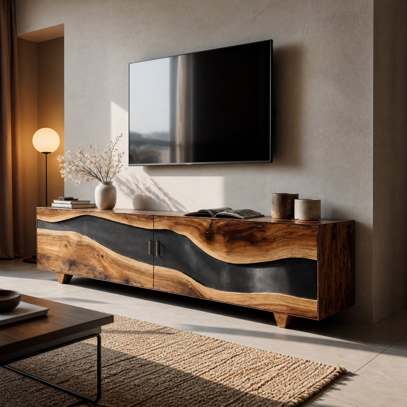 Handcrafted Natural Live Edge TV Unit For Home - product view 2