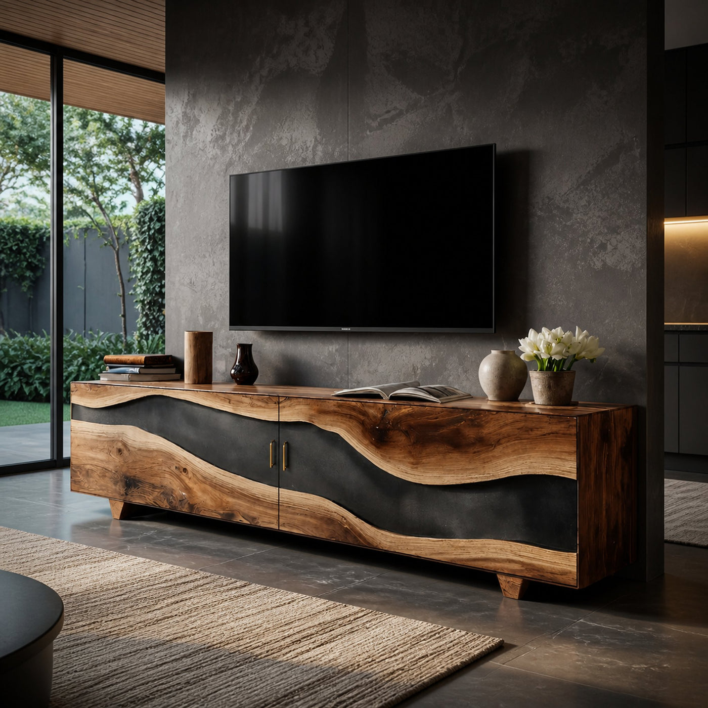 Handcrafted Natural Live Edge TV Unit For Home - product view 3