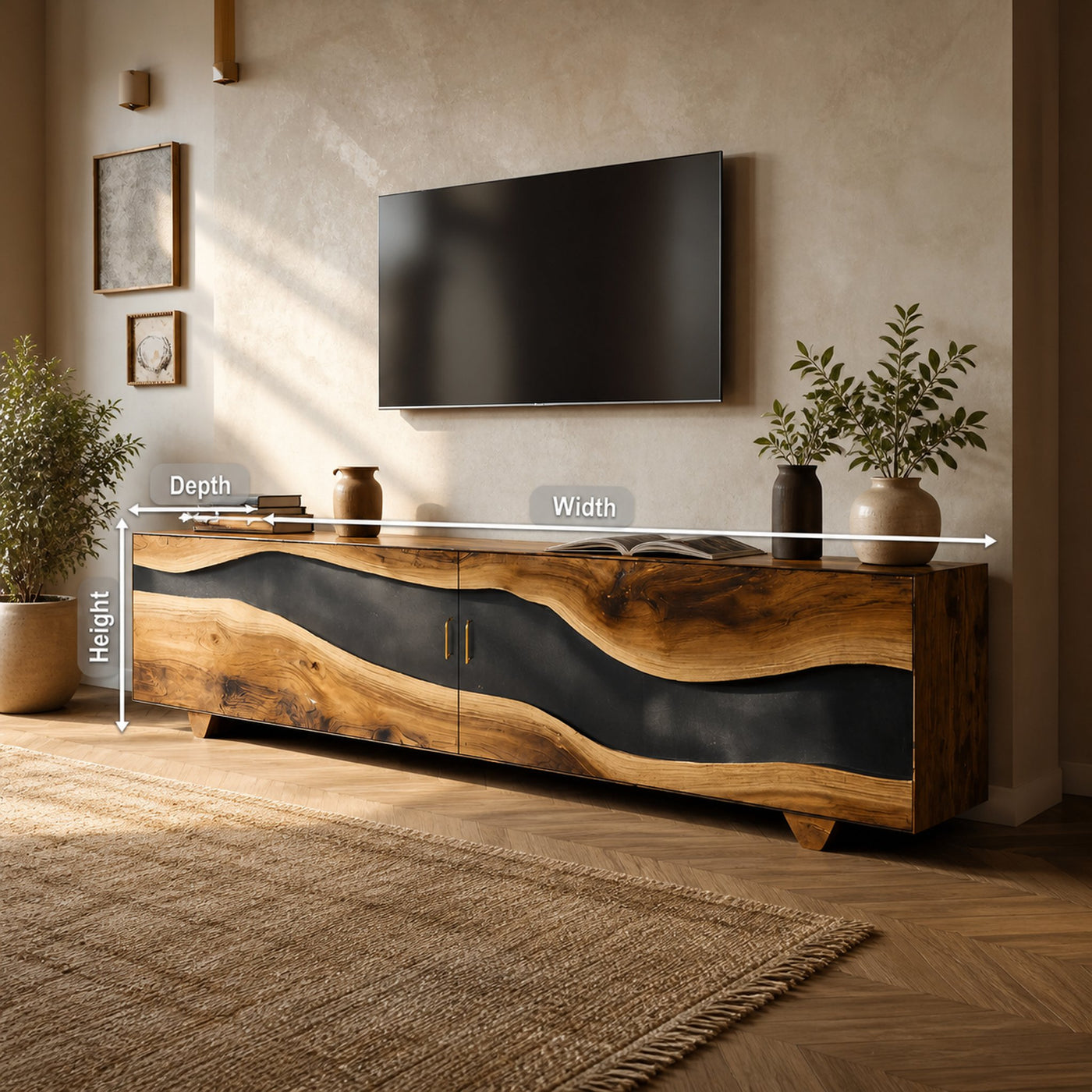 Handcrafted Natural Live Edge TV Unit For Home - product view 7