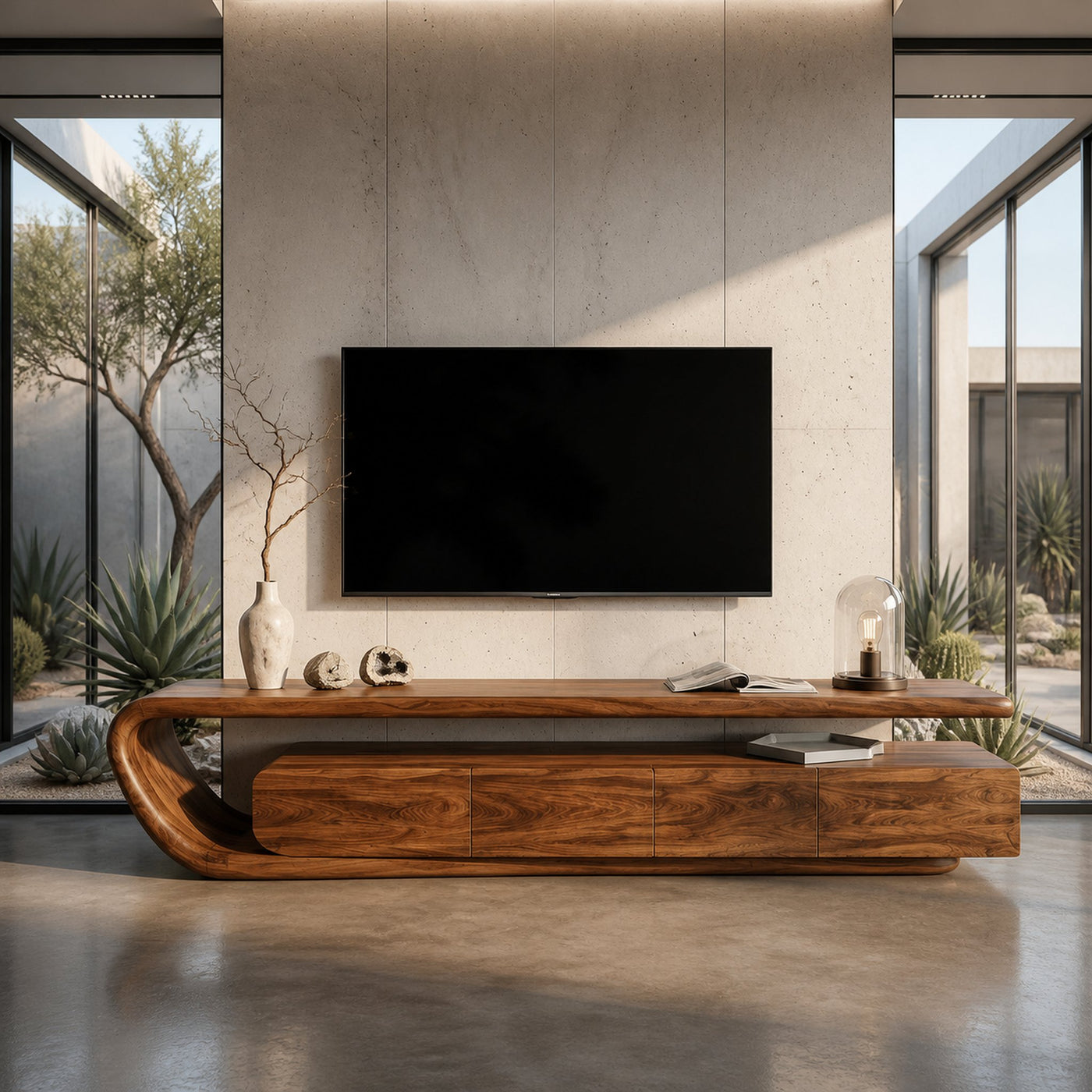 Handcrafted Natural Wood TV Console For Luxury Interior