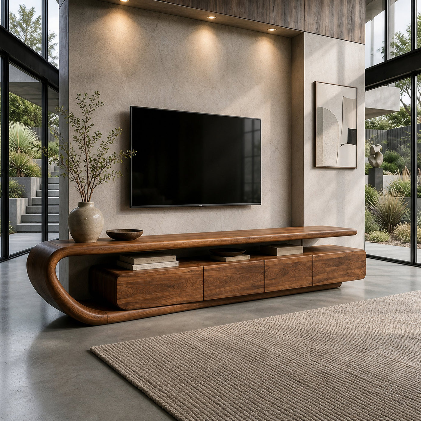 Handcrafted Natural Wood TV Console For Luxury Interior - product view 2