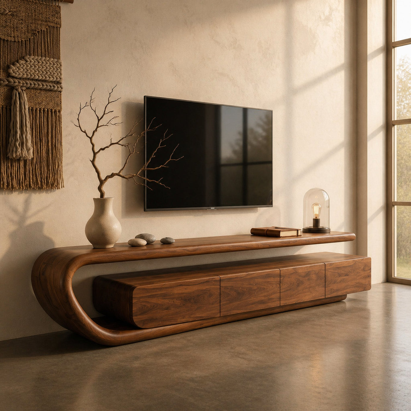 Handcrafted Natural Wood TV Console For Luxury Interior - product view 3