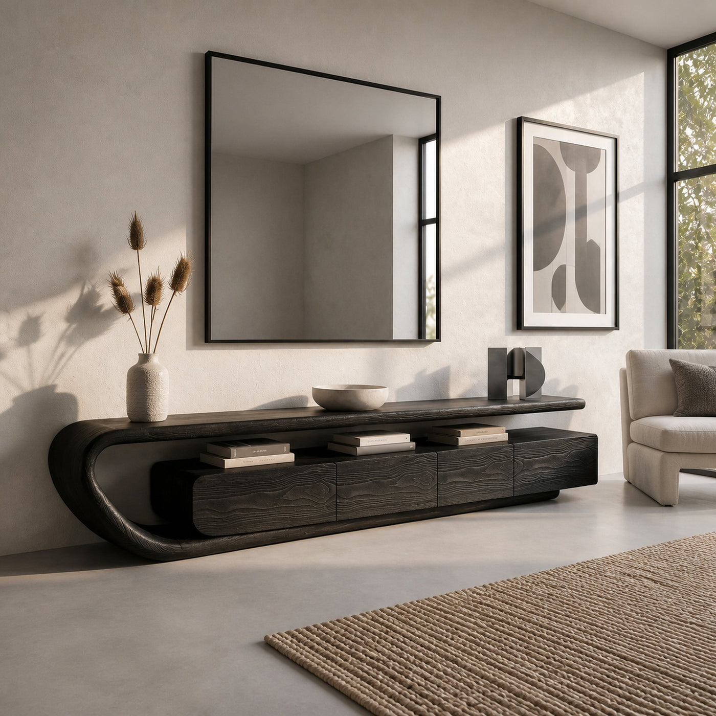 Handcrafted Natural Wood TV Console For Luxury Interior - product view 4