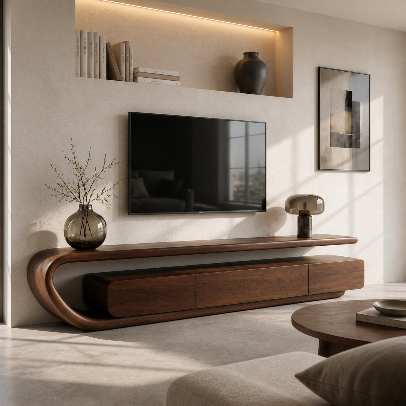 Handcrafted Natural Wood TV Console For Luxury Interior - product view 7