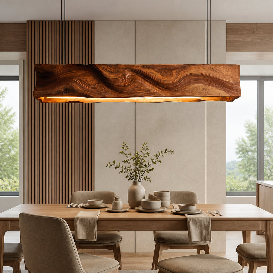 Handcrafted Pendant Light With Wave Carved Surface For Kitchen
