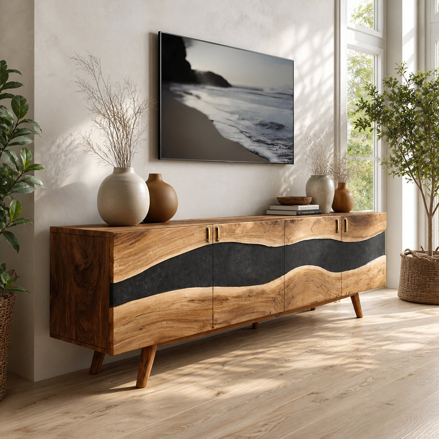Handcrafted Solid Wood TV Console For Furniture Decor
