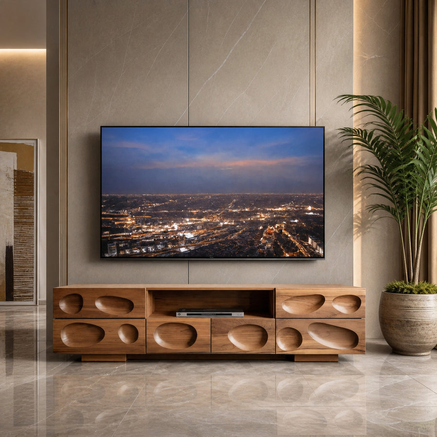 Handcrafted TV Cabinet With Sculpted Drawers For Living Room
