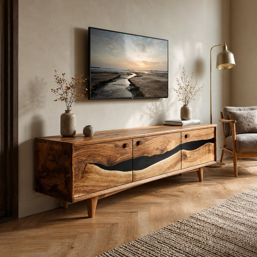 Handcrafted Wooden Console For Living Room Setup