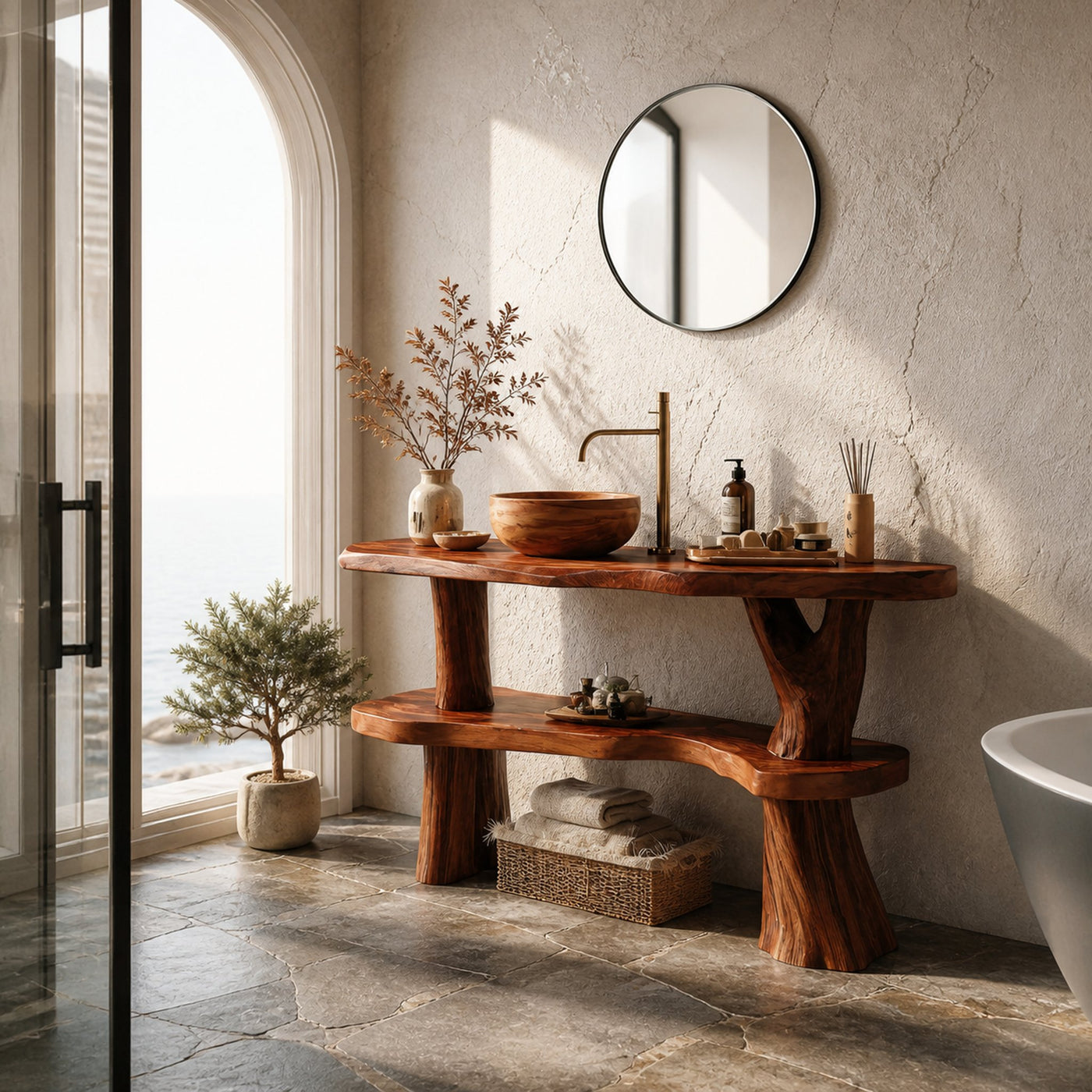 Handcrafted Wooden Live Edge Bathroom Vanity For Bathroom Interior