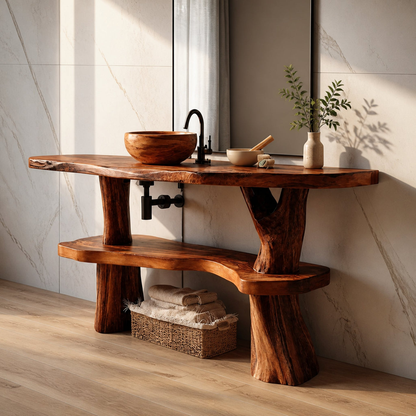 Handcrafted Wooden Live Edge Bathroom Vanity For Bathroom Interior - product view 2