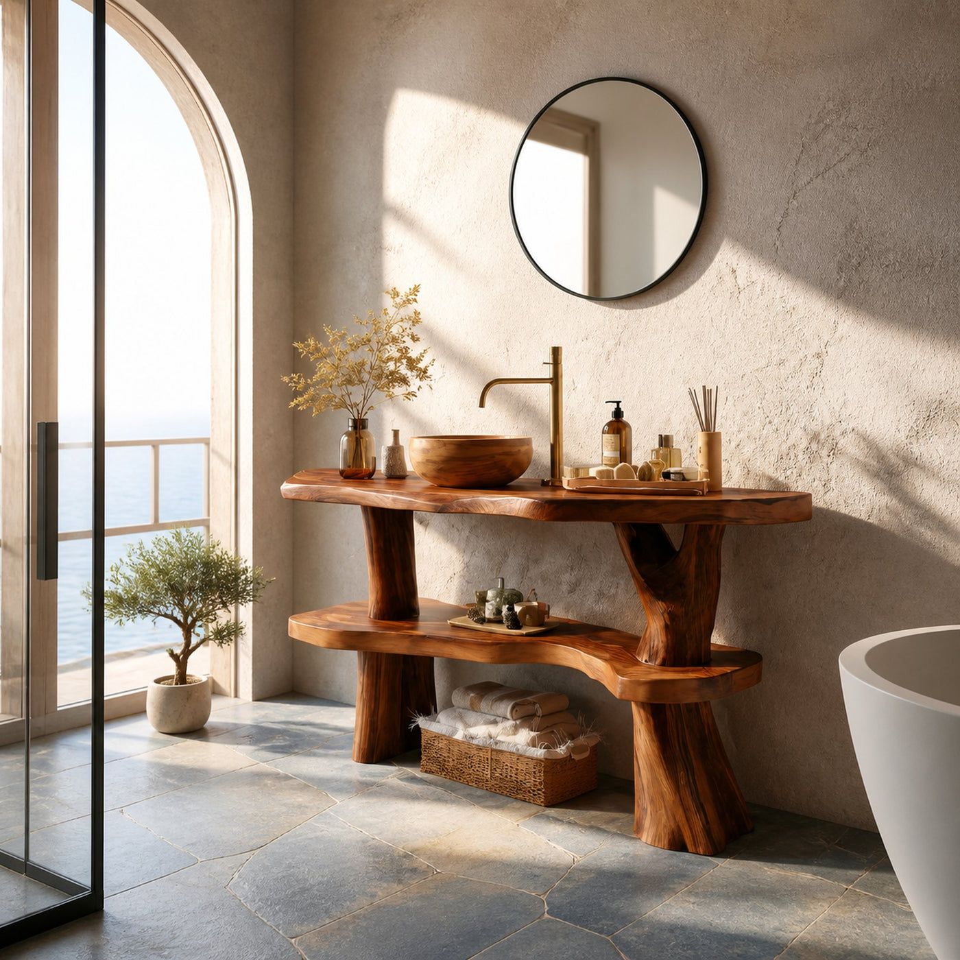 Handcrafted Wooden Live Edge Bathroom Vanity For Bathroom Interior - product view 3