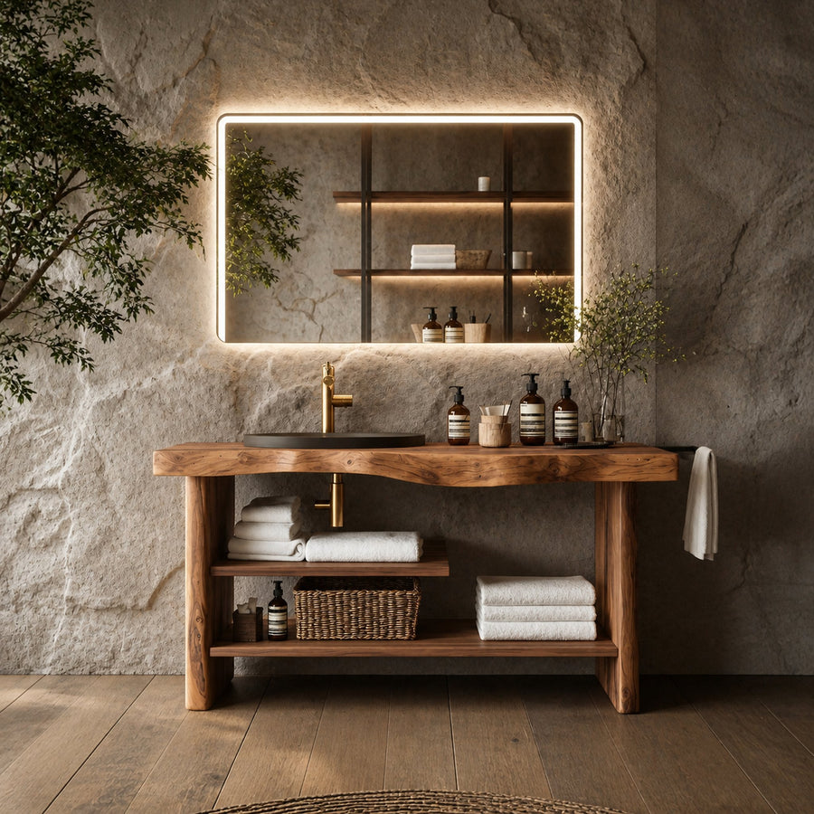 Handcrafted Wooden Storage Vanity For Bathroom Decor