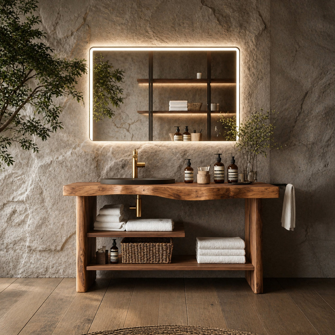 Handcrafted Wooden Storage Vanity For Bathroom Decor
