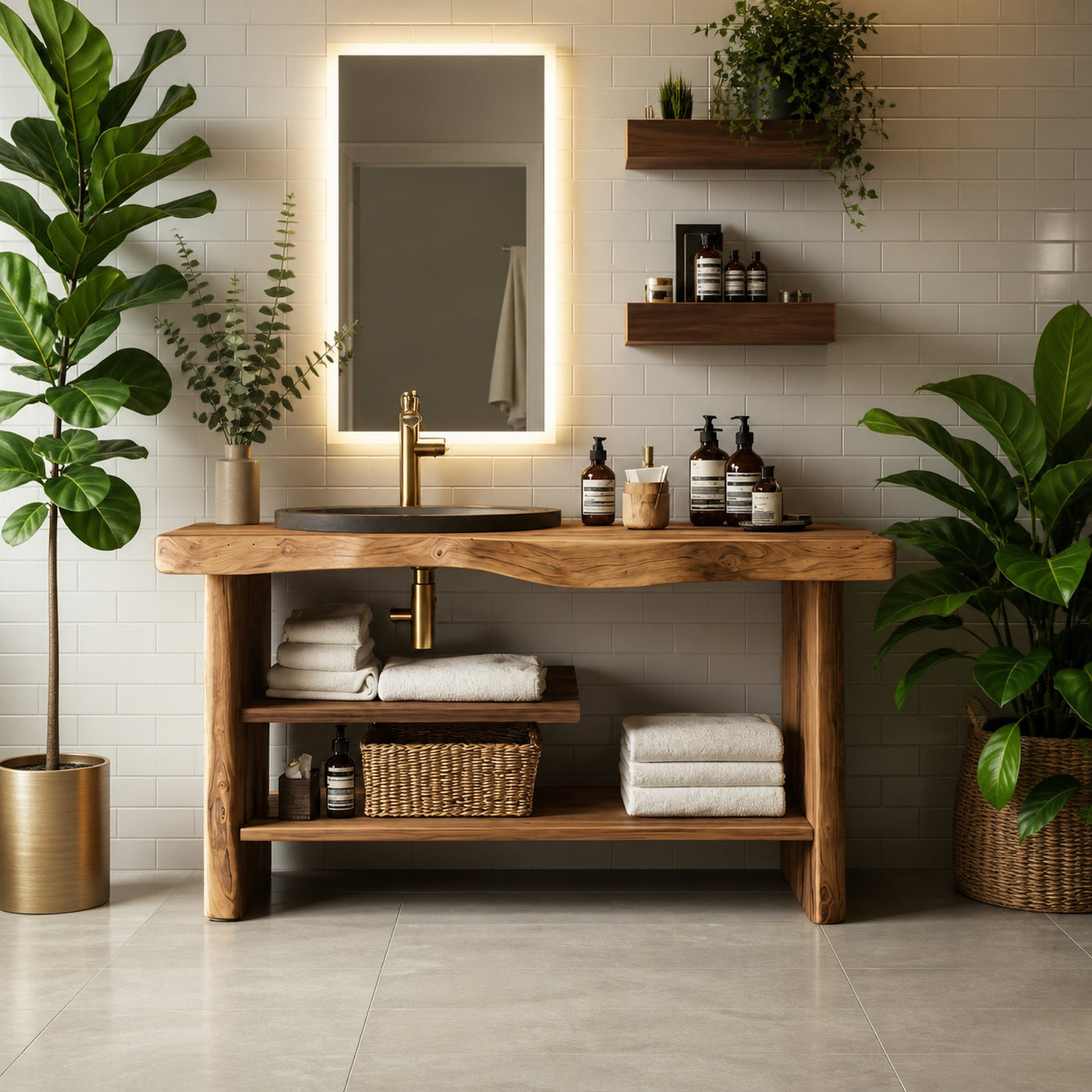 Handcrafted Wooden Storage Vanity For Bathroom Decor - product view 2