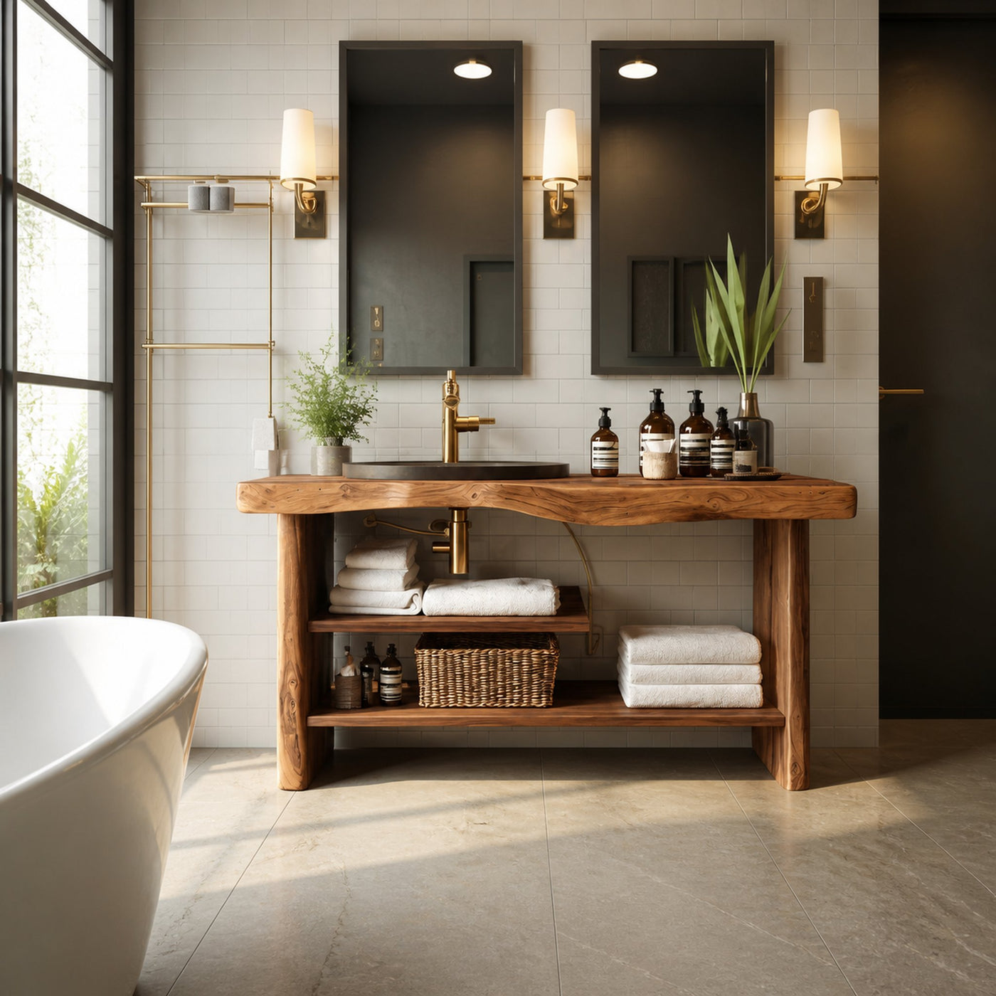 Handcrafted Wooden Storage Vanity For Bathroom Decor - product view 3